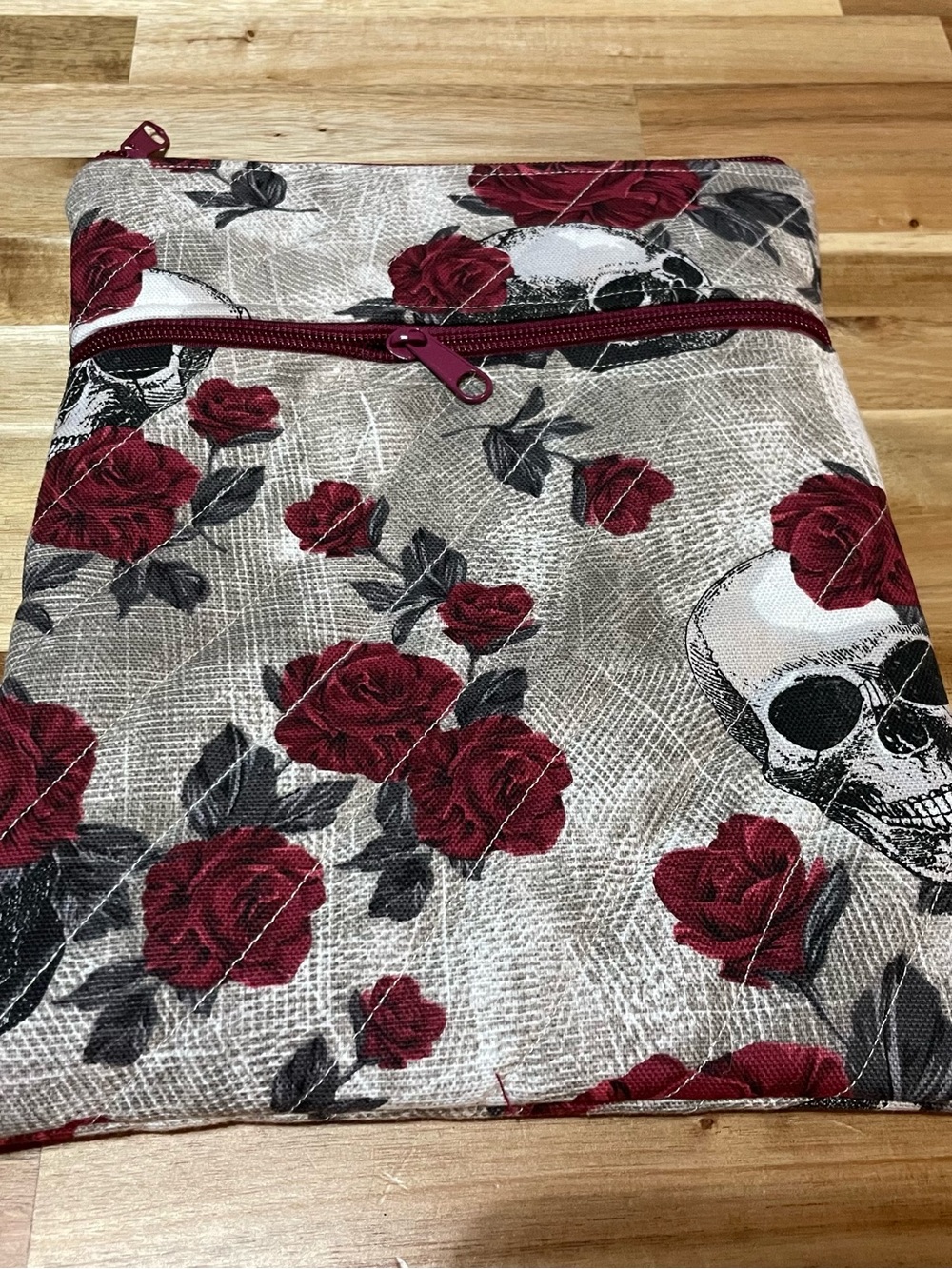 Floral Skull book sleeve zipper pouch - Red Rose Print